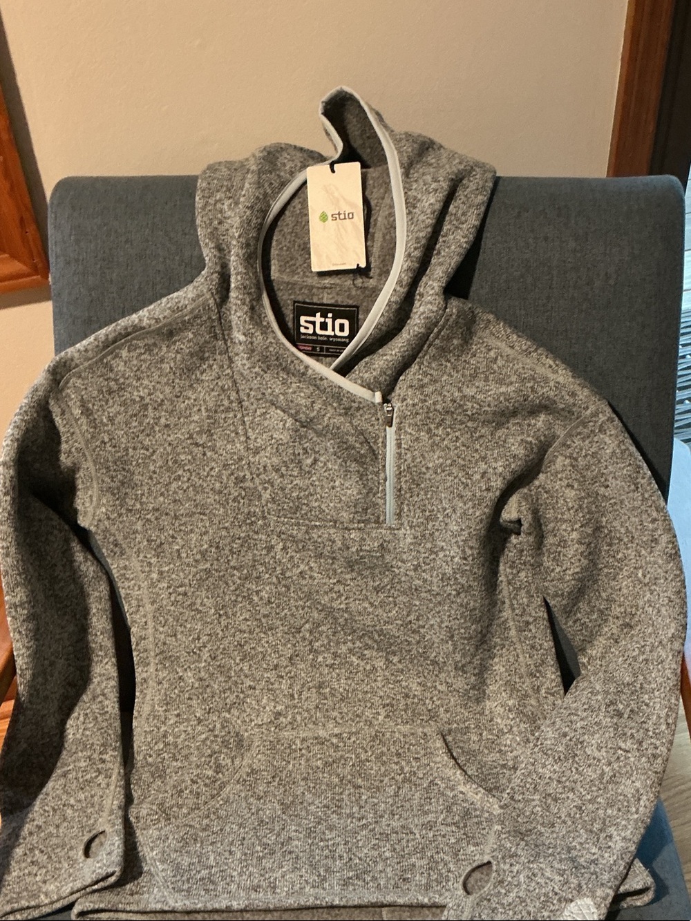 Stio Heather Gray Asymmetrical Half-Zip Hooded Pullover